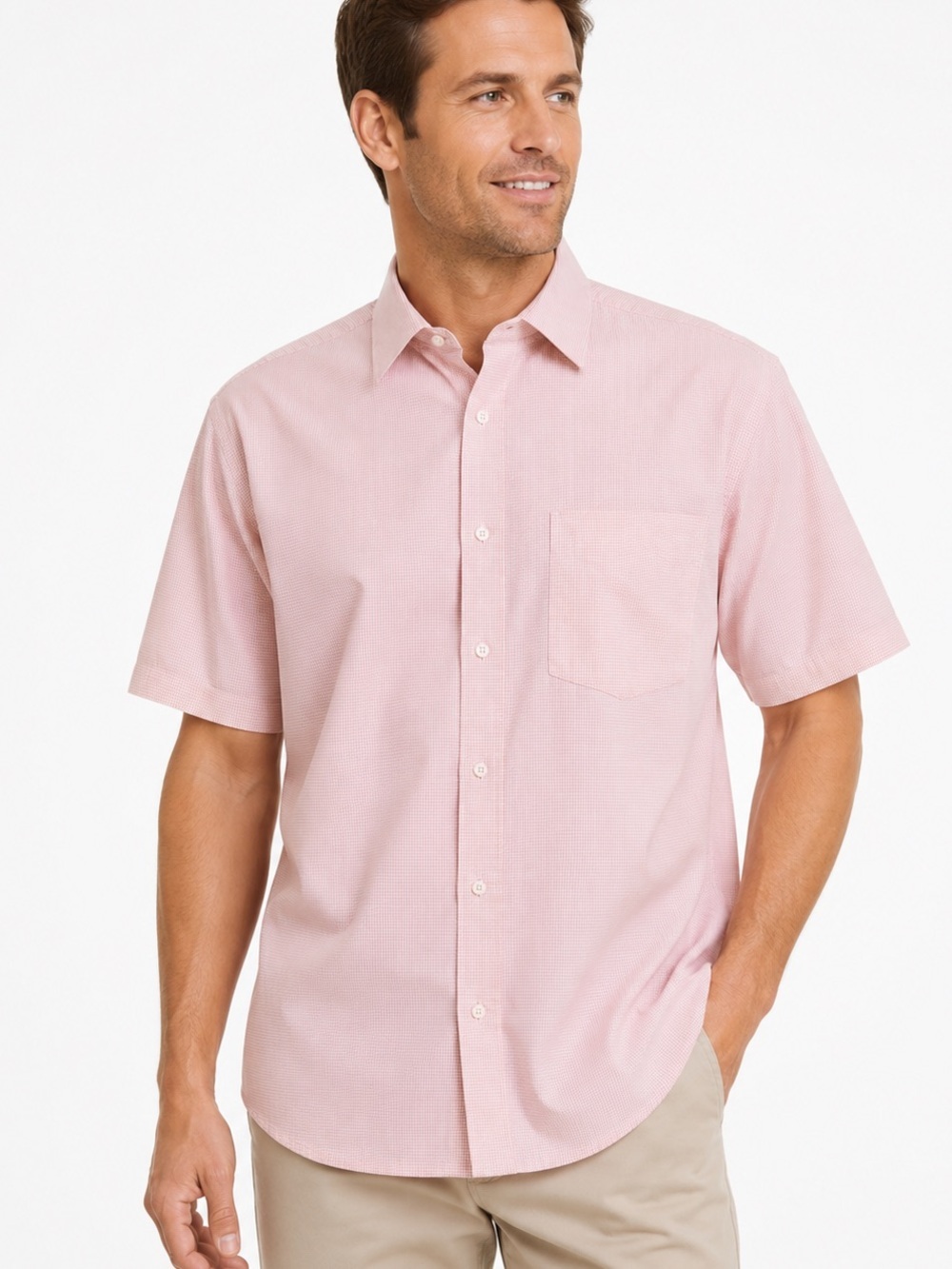 Zodiac Mens Pink Check Short Sleeve Button Front Shirt Size M Cotton